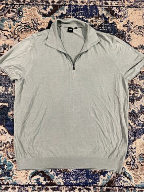 BOSS Paras Quarter Zip Short Sleeve Polo Shirt Green XL